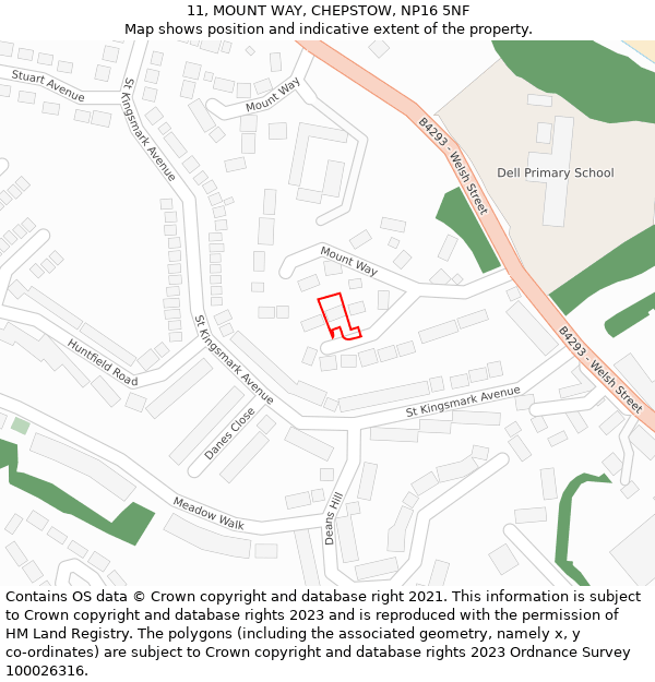 11, MOUNT WAY, CHEPSTOW, NP16 5NF: Location map and indicative extent of plot