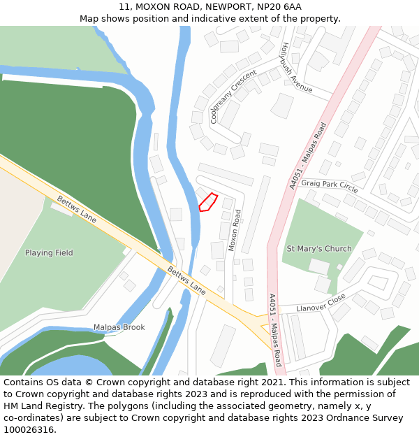 11, MOXON ROAD, NEWPORT, NP20 6AA: Location map and indicative extent of plot