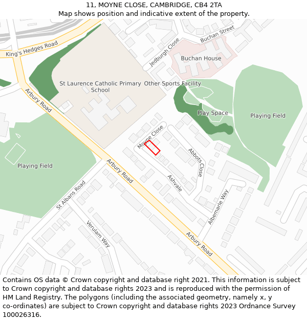 11, MOYNE CLOSE, CAMBRIDGE, CB4 2TA: Location map and indicative extent of plot