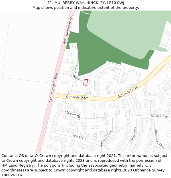 11, MULBERRY WAY, HINCKLEY, LE10 0WJ: Location map and indicative extent of plot