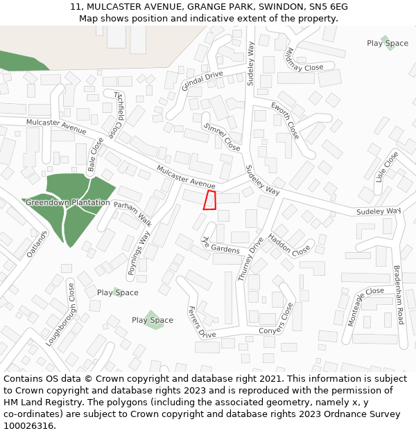 11, MULCASTER AVENUE, GRANGE PARK, SWINDON, SN5 6EG: Location map and indicative extent of plot