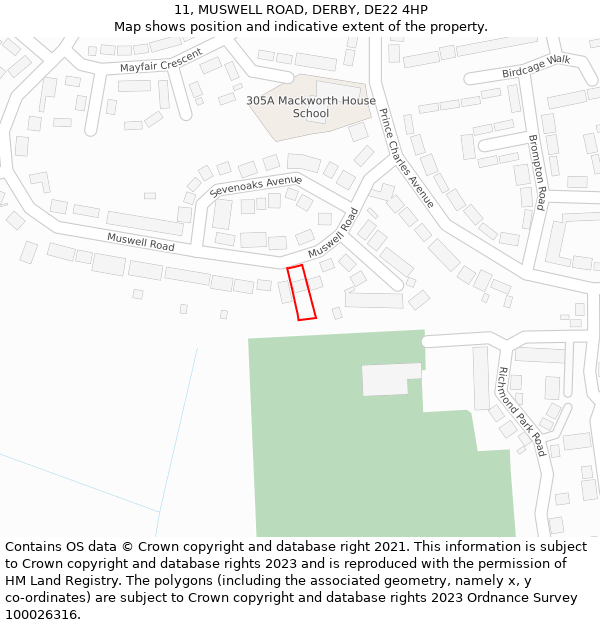 11, MUSWELL ROAD, DERBY, DE22 4HP: Location map and indicative extent of plot