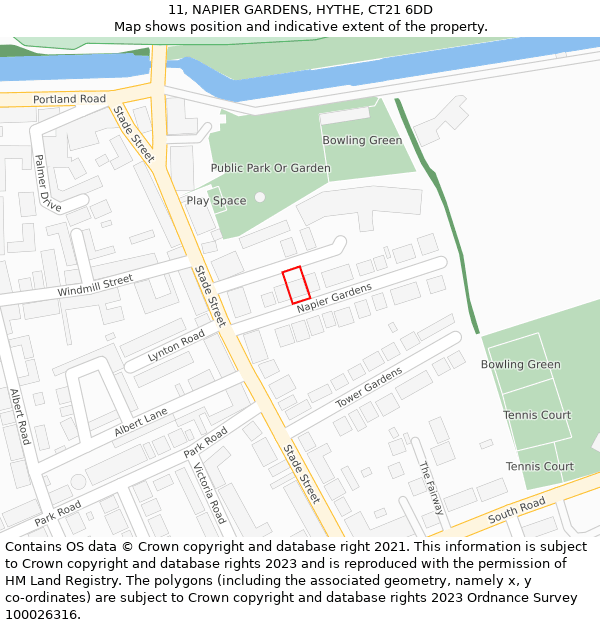 11, NAPIER GARDENS, HYTHE, CT21 6DD: Location map and indicative extent of plot