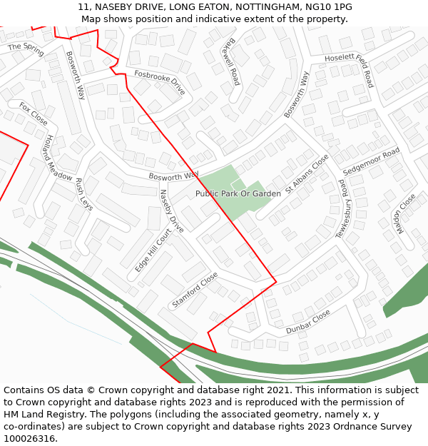 11, NASEBY DRIVE, LONG EATON, NOTTINGHAM, NG10 1PG: Location map and indicative extent of plot