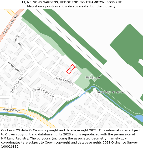 11, NELSONS GARDENS, HEDGE END, SOUTHAMPTON, SO30 2NE: Location map and indicative extent of plot