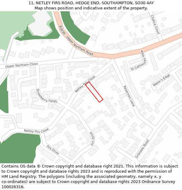 11, NETLEY FIRS ROAD, HEDGE END, SOUTHAMPTON, SO30 4AY: Location map and indicative extent of plot