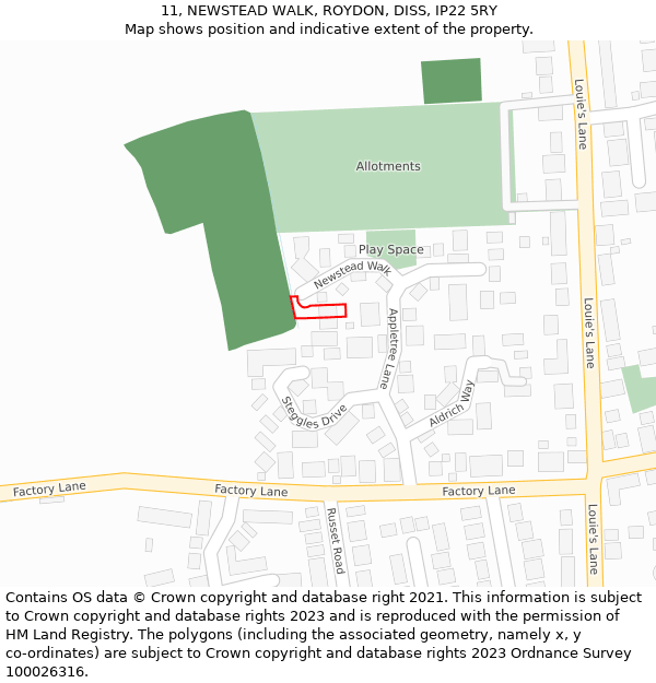 11, NEWSTEAD WALK, ROYDON, DISS, IP22 5RY: Location map and indicative extent of plot