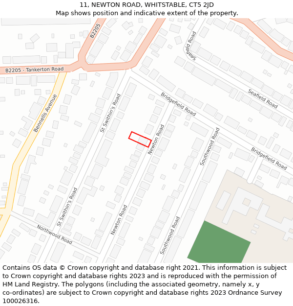 11, NEWTON ROAD, WHITSTABLE, CT5 2JD: Location map and indicative extent of plot