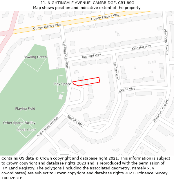 11, NIGHTINGALE AVENUE, CAMBRIDGE, CB1 8SG: Location map and indicative extent of plot