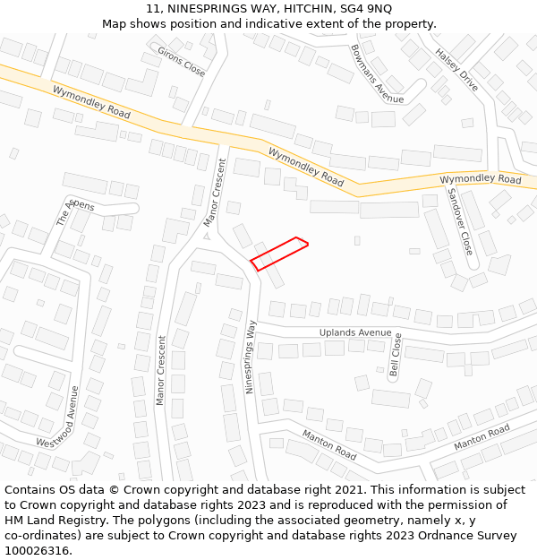 11, NINESPRINGS WAY, HITCHIN, SG4 9NQ: Location map and indicative extent of plot