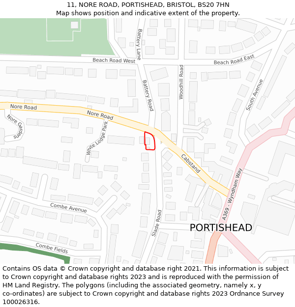 11, NORE ROAD, PORTISHEAD, BRISTOL, BS20 7HN: Location map and indicative extent of plot