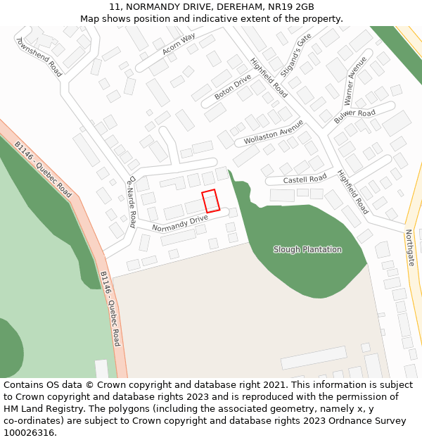 11, NORMANDY DRIVE, DEREHAM, NR19 2GB: Location map and indicative extent of plot