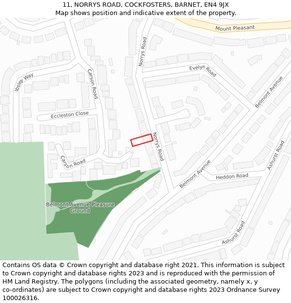 11, NORRYS ROAD, COCKFOSTERS, BARNET, EN4 9JX: Location map and indicative extent of plot
