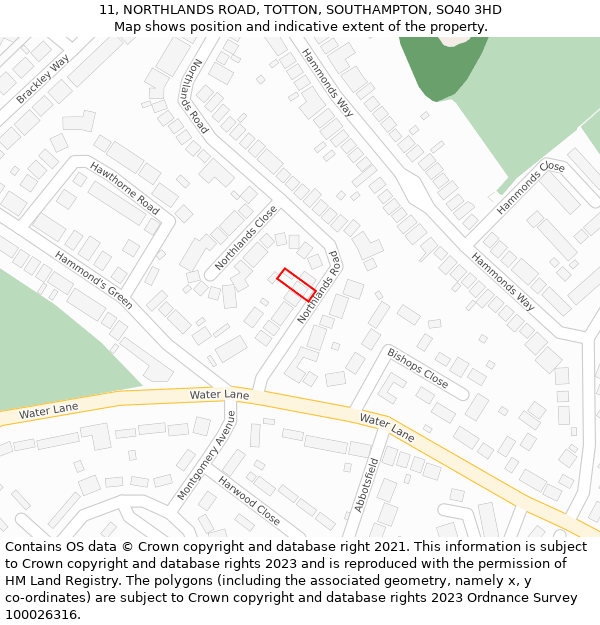 11, NORTHLANDS ROAD, TOTTON, SOUTHAMPTON, SO40 3HD: Location map and indicative extent of plot