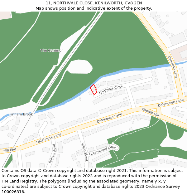 11, NORTHVALE CLOSE, KENILWORTH, CV8 2EN: Location map and indicative extent of plot