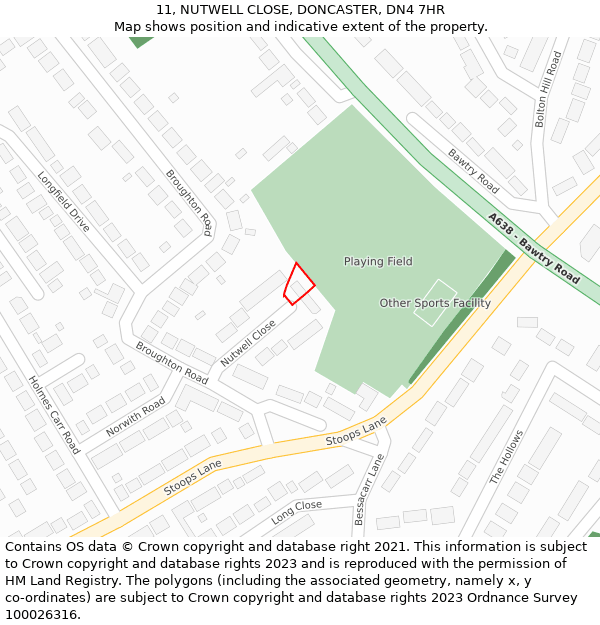 11, NUTWELL CLOSE, DONCASTER, DN4 7HR: Location map and indicative extent of plot