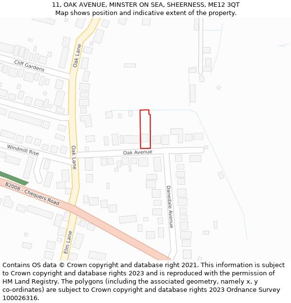 11, OAK AVENUE, MINSTER ON SEA, SHEERNESS, ME12 3QT: Location map and indicative extent of plot