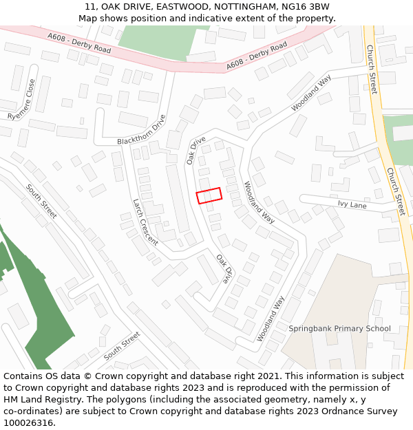11, OAK DRIVE, EASTWOOD, NOTTINGHAM, NG16 3BW: Location map and indicative extent of plot