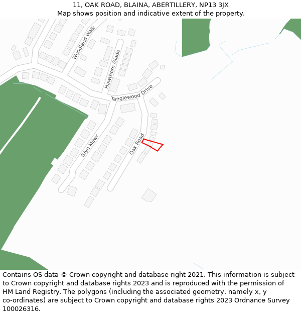 11, OAK ROAD, BLAINA, ABERTILLERY, NP13 3JX: Location map and indicative extent of plot