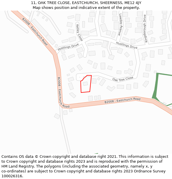 11, OAK TREE CLOSE, EASTCHURCH, SHEERNESS, ME12 4JY: Location map and indicative extent of plot