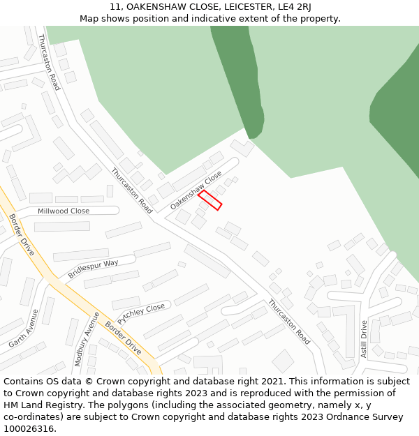 11, OAKENSHAW CLOSE, LEICESTER, LE4 2RJ: Location map and indicative extent of plot