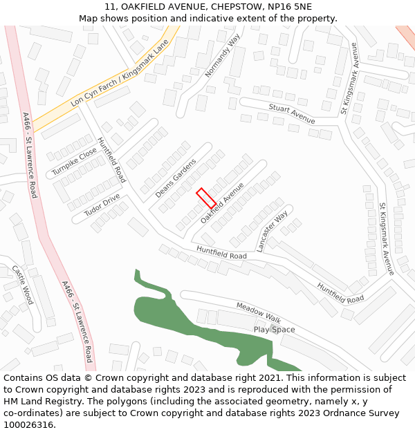 11, OAKFIELD AVENUE, CHEPSTOW, NP16 5NE: Location map and indicative extent of plot