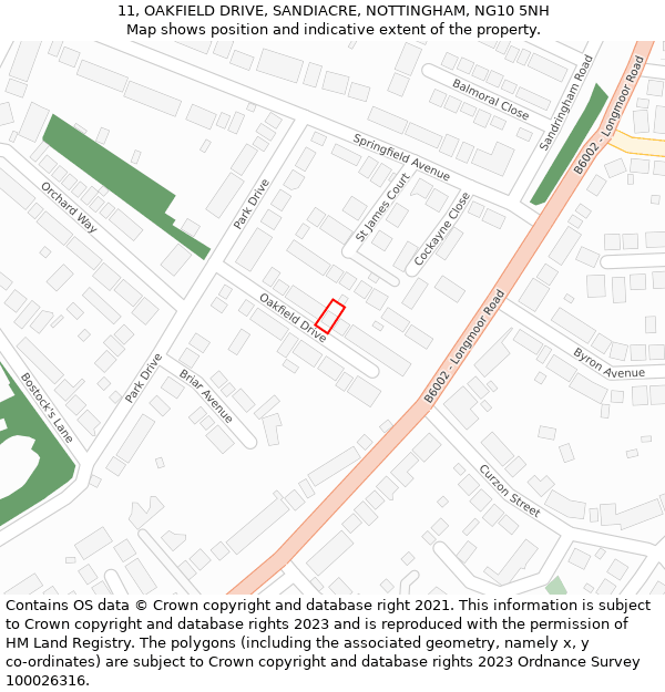 11, OAKFIELD DRIVE, SANDIACRE, NOTTINGHAM, NG10 5NH: Location map and indicative extent of plot