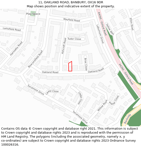 11, OAKLAND ROAD, BANBURY, OX16 9DR: Location map and indicative extent of plot