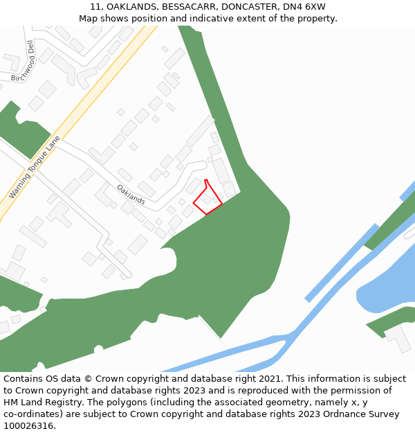 11, OAKLANDS, BESSACARR, DONCASTER, DN4 6XW: Location map and indicative extent of plot