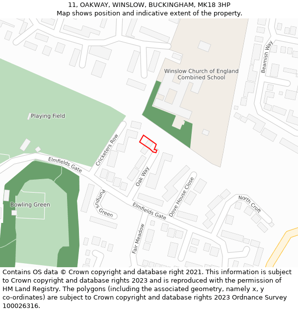 11, OAKWAY, WINSLOW, BUCKINGHAM, MK18 3HP: Location map and indicative extent of plot
