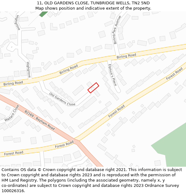 11, OLD GARDENS CLOSE, TUNBRIDGE WELLS, TN2 5ND: Location map and indicative extent of plot