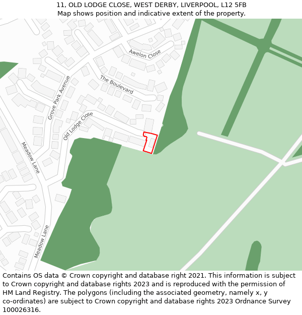 11, OLD LODGE CLOSE, WEST DERBY, LIVERPOOL, L12 5FB: Location map and indicative extent of plot
