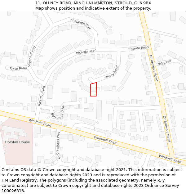 11, OLLNEY ROAD, MINCHINHAMPTON, STROUD, GL6 9BX: Location map and indicative extent of plot