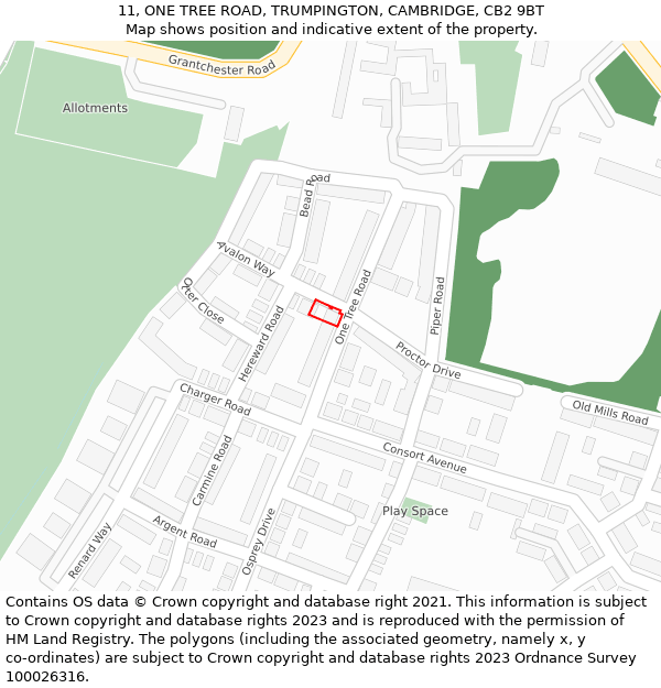 11, ONE TREE ROAD, TRUMPINGTON, CAMBRIDGE, CB2 9BT: Location map and indicative extent of plot