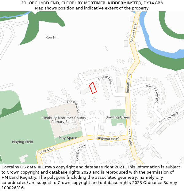 11, ORCHARD END, CLEOBURY MORTIMER, KIDDERMINSTER, DY14 8BA: Location map and indicative extent of plot