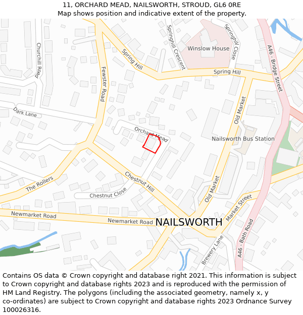 11, ORCHARD MEAD, NAILSWORTH, STROUD, GL6 0RE: Location map and indicative extent of plot