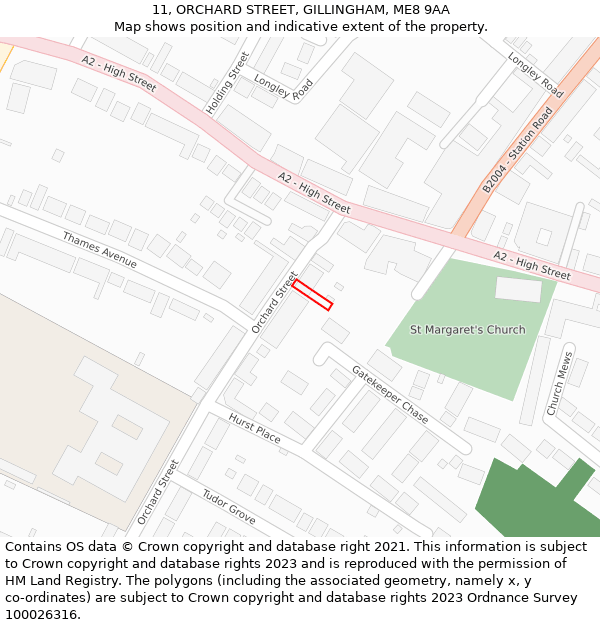 11, ORCHARD STREET, GILLINGHAM, ME8 9AA: Location map and indicative extent of plot