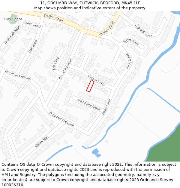 11, ORCHARD WAY, FLITWICK, BEDFORD, MK45 1LF: Location map and indicative extent of plot