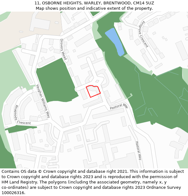 11, OSBORNE HEIGHTS, WARLEY, BRENTWOOD, CM14 5UZ: Location map and indicative extent of plot