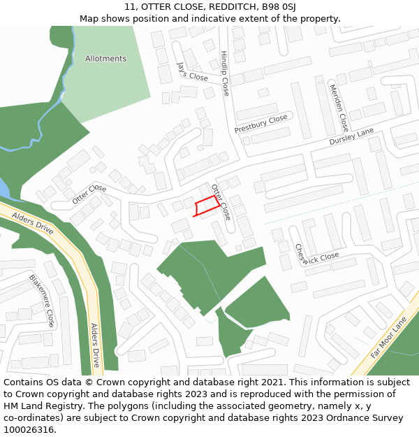 11, OTTER CLOSE, REDDITCH, B98 0SJ: Location map and indicative extent of plot