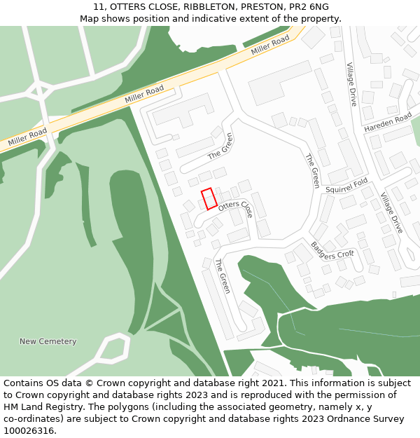 11, OTTERS CLOSE, RIBBLETON, PRESTON, PR2 6NG: Location map and indicative extent of plot