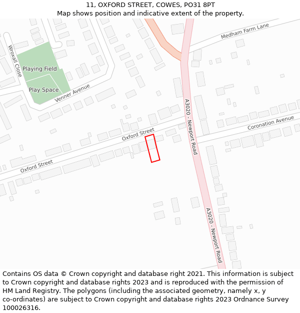 11, OXFORD STREET, COWES, PO31 8PT: Location map and indicative extent of plot