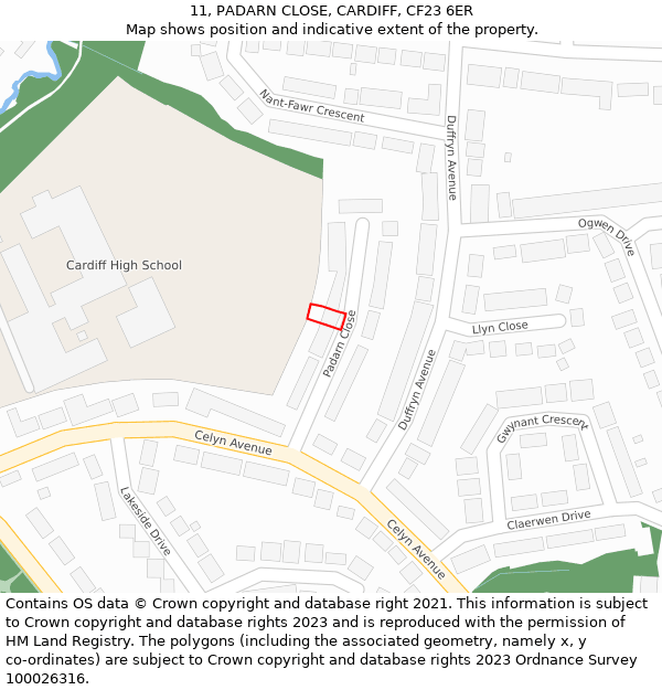 11, PADARN CLOSE, CARDIFF, CF23 6ER: Location map and indicative extent of plot