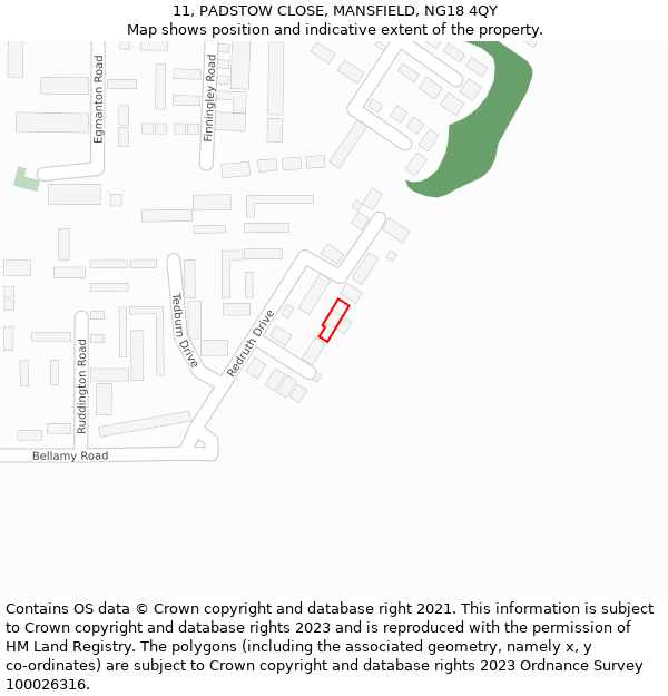 11, PADSTOW CLOSE, MANSFIELD, NG18 4QY: Location map and indicative extent of plot