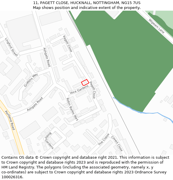 11, PAGETT CLOSE, HUCKNALL, NOTTINGHAM, NG15 7US: Location map and indicative extent of plot