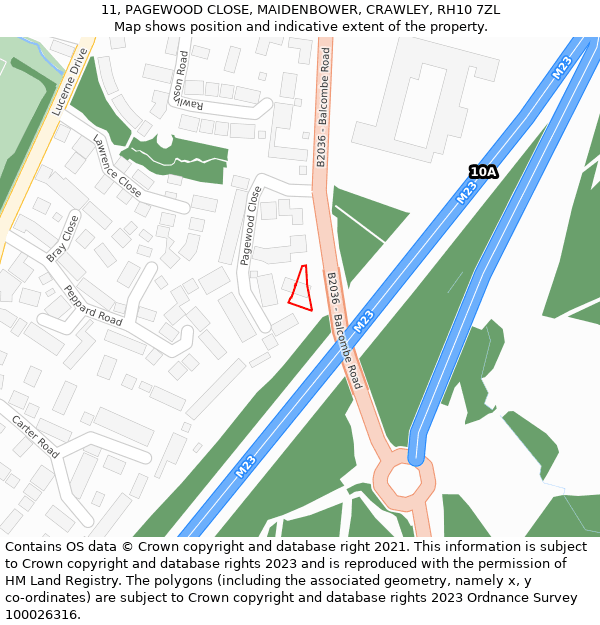 11, PAGEWOOD CLOSE, MAIDENBOWER, CRAWLEY, RH10 7ZL: Location map and indicative extent of plot