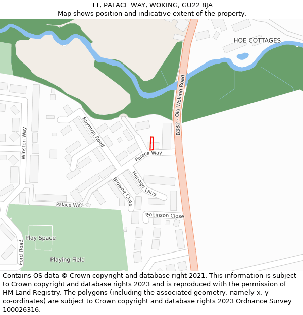 11, PALACE WAY, WOKING, GU22 8JA: Location map and indicative extent of plot