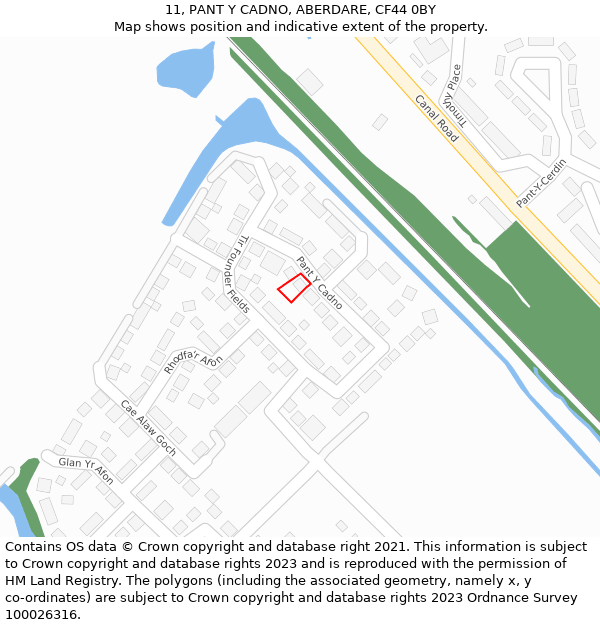 11, PANT Y CADNO, ABERDARE, CF44 0BY: Location map and indicative extent of plot