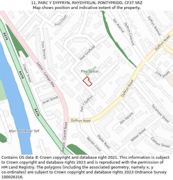 11, PARC Y DYFFRYN, RHYDYFELIN, PONTYPRIDD, CF37 5RZ: Location map and indicative extent of plot