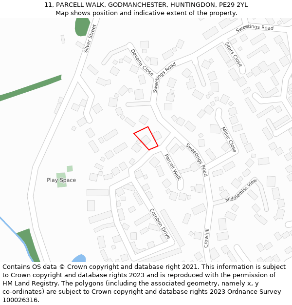 11, PARCELL WALK, GODMANCHESTER, HUNTINGDON, PE29 2YL: Location map and indicative extent of plot